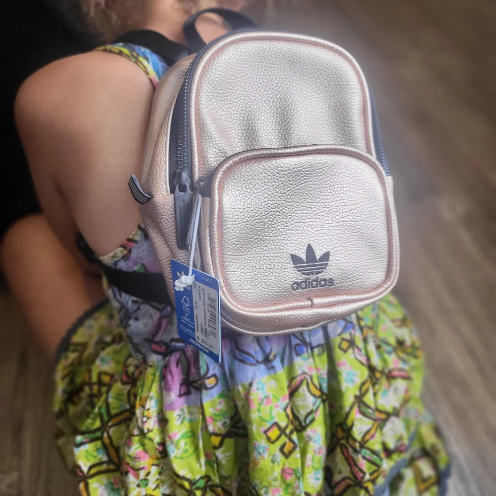 NWT.Adidas Women-Girl..ORI PU Leather Mini Backpack Rose Gold. Size Small 19*39 - Picture 6 of 7